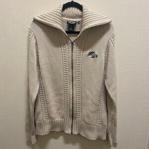 Harley‑Davidson Cream Chunky Knit Zip Up Sweater Women’s 2XL